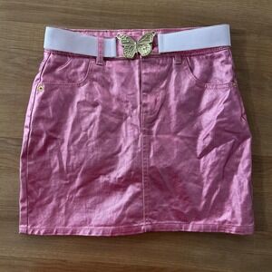 Wicked Justice Kids Girls Pink Metallic Butterfly Belt Denim Mini Skirt Size 12
